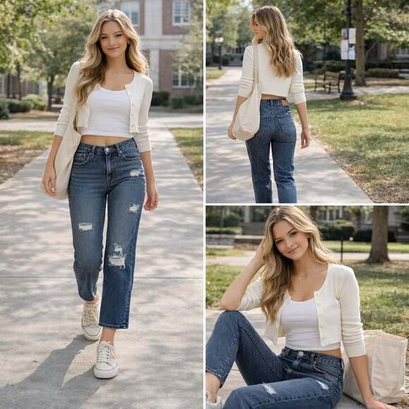 Levi's Denim - Levi’s Ribcage Straight Ankle Jeans Distressed Dark Wash W30 L27 High Rise